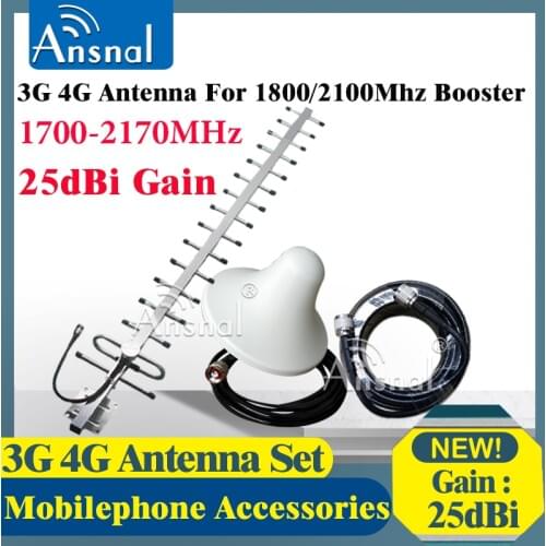 25dBi 3G 4G Antenna Set 1710-2170MHz for 4G GSM 1800 Repeater 3G WCDMA 2100 Signal Solution cell Phones Signal Booster Amplifier