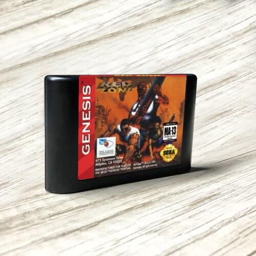 Red Zone - USA Label Flashkit MD Electroless Gold PCB Card for Sega Genesis Megadrive Video Game Console