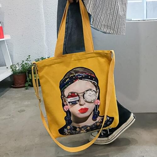 PURFAY Cool Girl Canvas Women Shoulder Bag Cotton Tote Shopper Bag Eco Reusable Shopping Bag Handbag Cloth Messenger