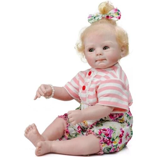 NPK 50CM hand rooted blond hair newborn sweet face bebe reborn baby realistic soft cuddly baby high quality collectible doll
