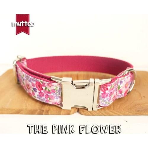 MUTTCO retailing handmade particular colorful collar THE PINK FLOWER fashionable glossy dog collars and leashes 5 sizes UDC048
