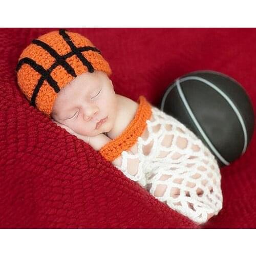 New Arrival Basketball & Net Newborn Props For Photography Knitted Hat Basketball Style Baby Photography Accessories Costumes