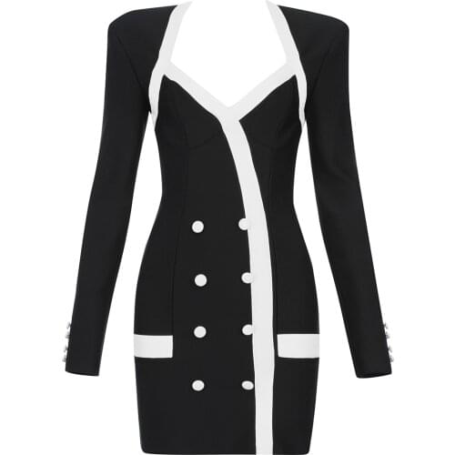 New Bandage Dress Elegant Newest Fashion Blazer Women Buttons Blazer Dress Party Club Sexy Ladies Clothing