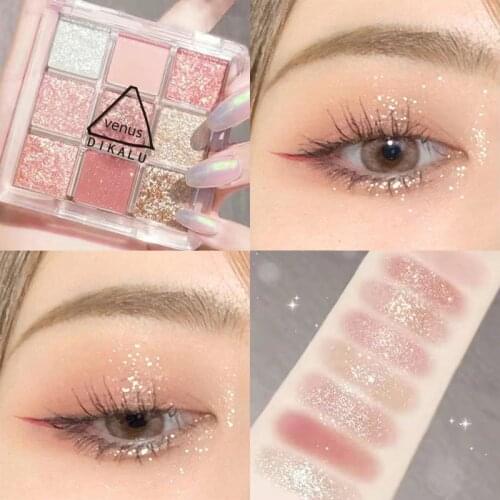 9 Colors Long Lasting Eyeshadow Palette Glitter Eye Shadow Palette Matte Shiny Foggy Makeup Effect Eye Cosmetic Portable Set