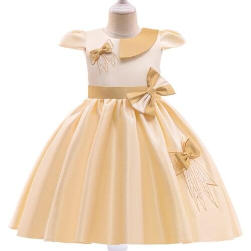 Champagne Dress For Children Wedding Prom Party Costume Kids Clothes Tulle Bow Girls Dresses Infantil Vestido Boutique Ball Gown