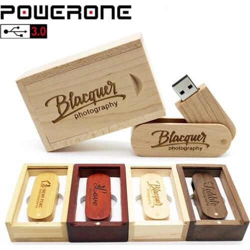 POWERONE USB 3.0 (free custom logo) Wooden USB Flash Drive pendrive 4GB 16GB 32GB 64GB usb + box memory Stick photography