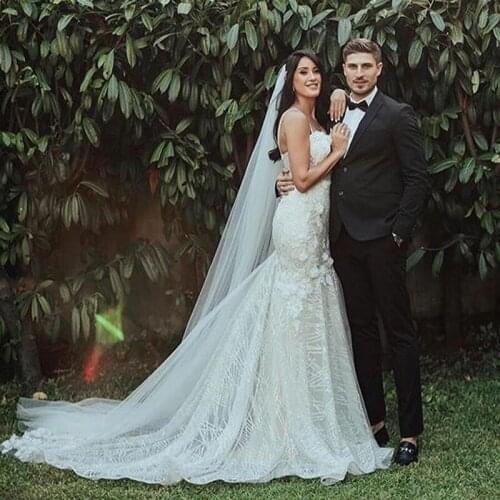 Luxury Mermaid Wedding Dress 2020 Spaghetti Straps Sweetheart Flowers Glitter Trumpet Bridal Gown