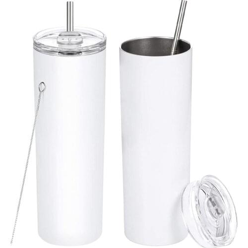 30 Oz Skinny Stainless Steel Tumbler,Double Wall Slim Insulated Tumbler With Lid, Skinny Cups With Straw, White