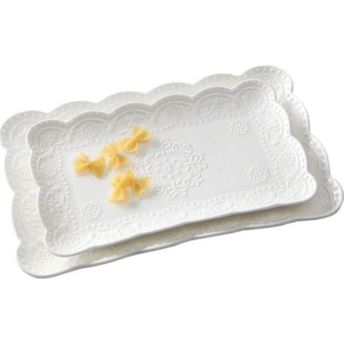 Creative Pure White Household Creative Japanese Rectangular Sushi Plate Ceramic Steamed Fish Vegetable Dinner Plate Tableware