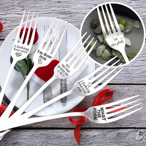 Stainless Steel Forking Engraved Fork Best Gift For Husband Wife And Family Love You Kitchen Tool Gift Letter Print Forks 2021