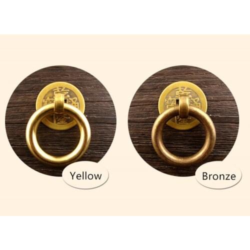 Vintage Brass Handle Pull Cabinet Dresser Drawer Washer Knobs U Needle Handles,Retro Round Ring Chinese Furniture Hardware,8Sets