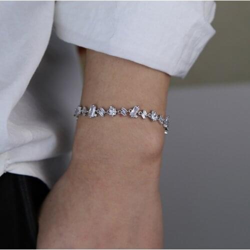 Fashion Hand Jewelry 3 Colors Green/White/Pink Geometrical Square Zirconia Link Chain Bracelets For Female Boho Summer Holiday