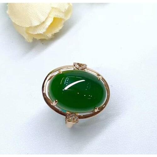 Hetian Biyu 18K gold ring Russian old material Authentic spinach green j4