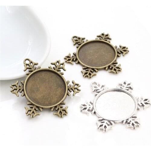 10pcs 20mm Inner Size Antique Silver Plated And Antique Bronze Christmas Snowflake Style Cabochon Base Setting Charms Pendant