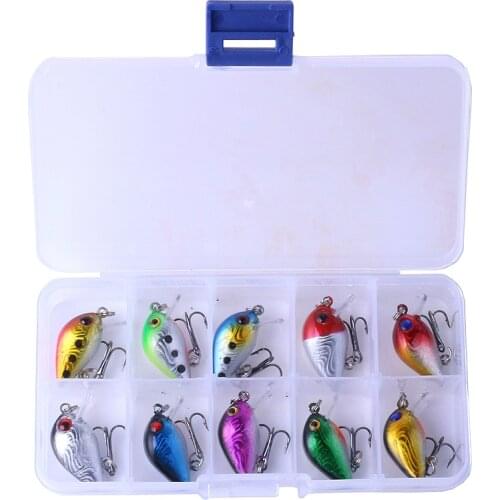 10pcs/lot Fishing Lure Mini Crank Lures 1.5g 3cm 10#Hook Hard Lures Pesca Jig Wobblers with Fishing Tackle Box