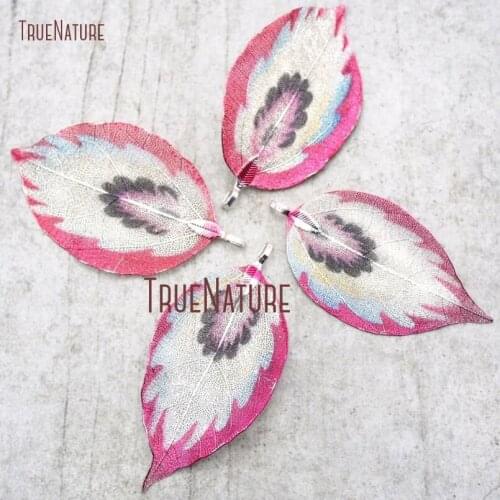 10Pcs Discount Leaf Pendant Fuego Multicolor Sliver Plated Leaf Pendant Clearance 72x36mm PM15820