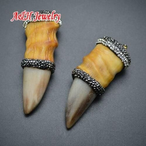 2pcs New Design Goat And Ox Horn Combination Pendant Fashion Rhinestone Paved Jewelry For Women Jewelry