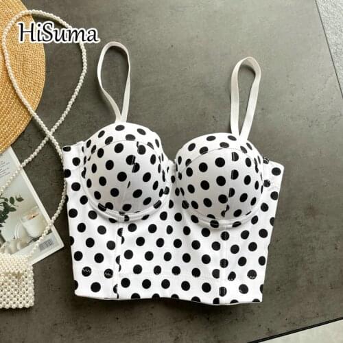 2021 summer womens V-neck strap dot print camisole Tube top bra one piece belt pad Performance Corset female underwear