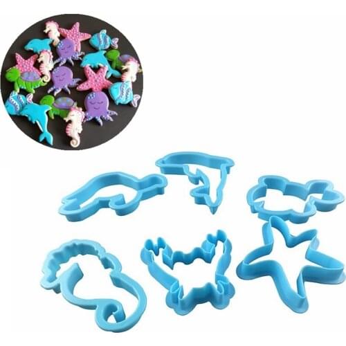 6pcs/set Plastic Animal Sea Creature Cookie Cutter Sugar Crafts Mold Kids Chocolate Biscuit Mold Decorative Tool