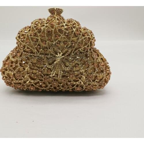 AB Gold Color Luxury Handbags Women Crystal Clutch Evening Bags Minaudiere Bag Wedding Flower Handbags Bridal Purse Wallet