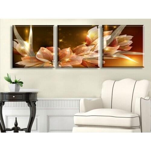 Free Shipping Canvas Painting Wealth and luxury golden flowers 3 Piece Art Cheap Picture Home Decor On Canvas Modern Wall Prints