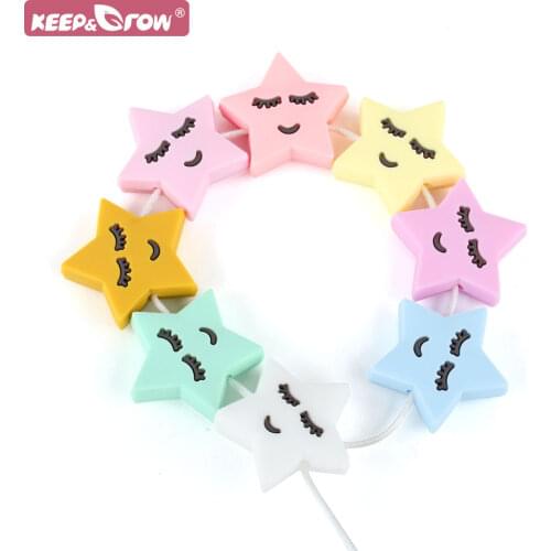 10pcs Star Silicone Beads Baby Rodent BPA Free Cartoon baby Teething Nursing Chewable Pacifier Food Grade Silicone Pearl Teether