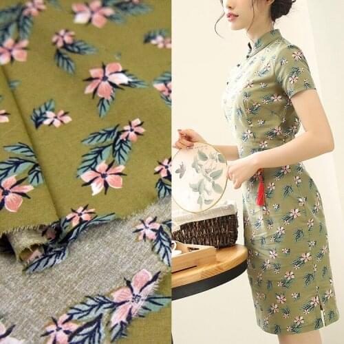 Cotton Flower Printing Imitation Cotton Linen Fabric Fabric Micro Stretch Dress Shirt Pillow Table Cloth Handmade DIY Fabric