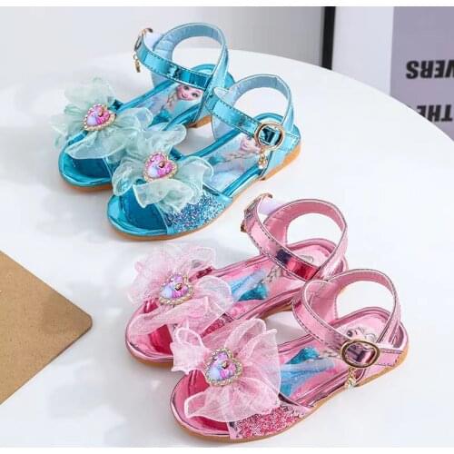 Girls Leather Shoes Cartoon Frozen Anna Elsa Princess Kids Casual Children Glitter Crystal Dancing Shoes Bowknot Girl Sandals
