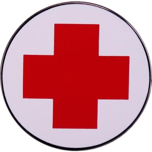 Red Cross Flag Metal Badge Medical Alert Pin