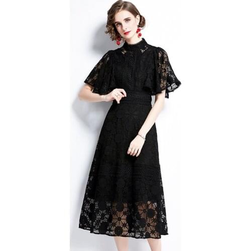 Lace Party Dresses Women Burgundy High Collar Half Sleeves Tea Length A Line Plus Size Cloak Sleeves Customized Formal Dress