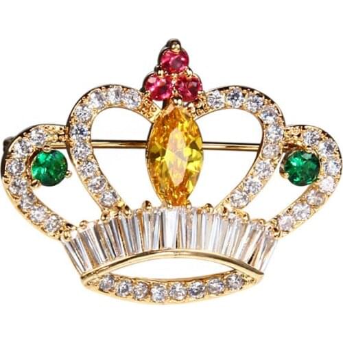 LADYCHIC Luxury Multicolor Crystal Crown Brooches Pin Gold Color Clothes Sweater Accessories Unisex Jewelry for Women Men LH1008