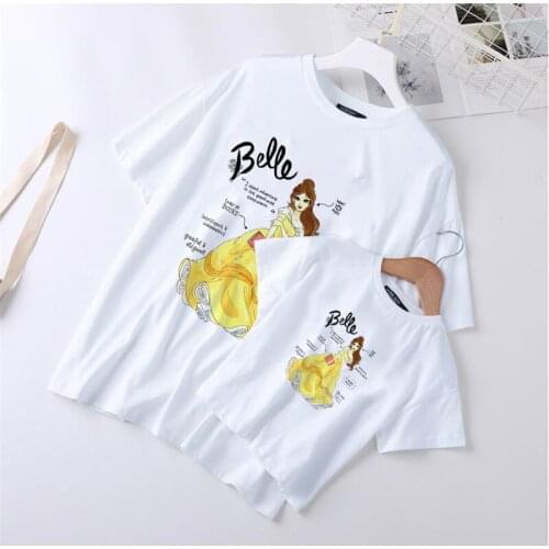 Summer Fashion T Shirts Family Matching Clothes Beauty The Beast Princess Belle Printed Family Look Outfits Streetwear Tops