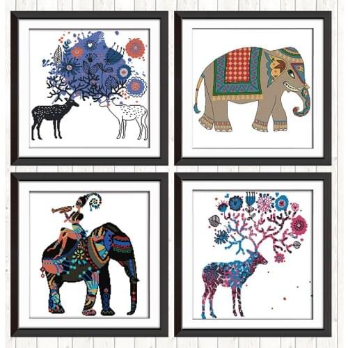 Elk Cross-stitch Patterns DIY Handwork Embroidery Kits 14CT 11CT Printed Counted Canvas Cross Stitch Set Needlework Kits Crafts