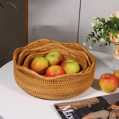Handmade Rattan Fruit Tray Storage Basket Box Wave Side Fruit Basket Flower Basket Home Organizer No Lacquer No Wax Eco-friendly