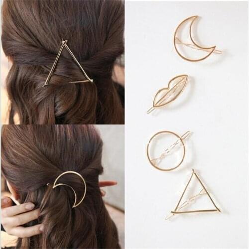 Fashion Metal Leaves Hair Pin. Geometric Pattern .Hair Accessories. Fashion Charm Moon Circle Triangle Hair Pin for Ladies