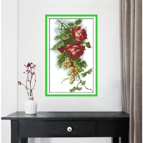 Grapes and roses Printed Canvas Cross Stitch Kit Decore 11CT Fabric 14CT Canvas DMC Embroidery Needlework Cross-stitch set