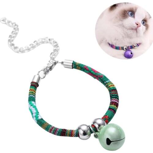 38cm Cloth Green Cat Necklace with Bell Adjustable Metal Buckle Red Woven Rope Handmade Dog Collar Blue Pet Jewelry Pet Products