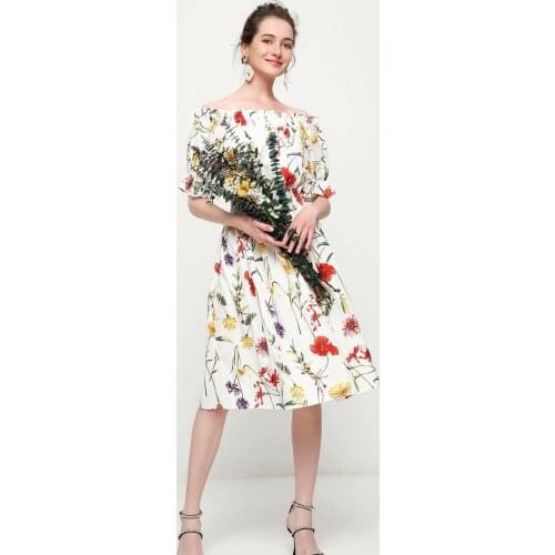 Summer dress 2021 woman cotton floral print elegant short-sleeved strapless elastic waist floral short dress sexy dress