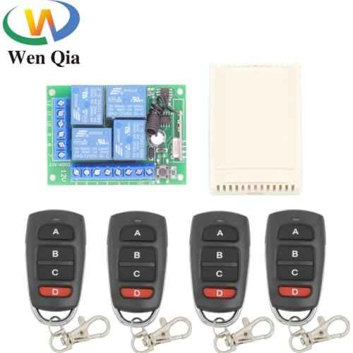RF Switch Remote Control DC 12V 10Amp 4CH Relay Receiver and Transmitter for Universal Garage Control and Home appliance Control