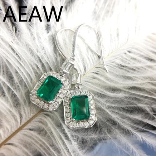 18K Au750 3ctw Lab Created Colombia Emerald Drop earrings Halo Moissanite for women Elegant lovely round woman party gift