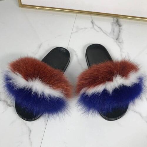 Real Fox Fur Slippers Fur Flip Flops Flats 2020 New Hot Selling Summer Fashion Fur Slippers Sandals Fluffy Slides