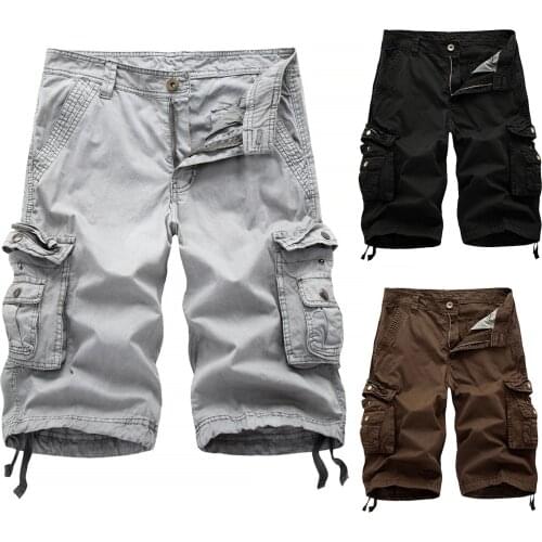 Mens Casual Pure Color Shorts Outdoors Pocket Beach Work Trouser Cargo Shorts Pant High Quality Loose Daily Short Dropshipping