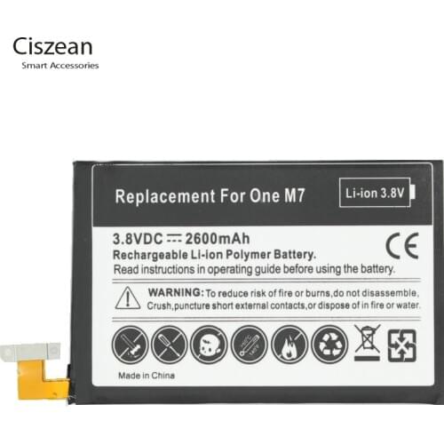 Ciszean 1x 2600mAh Replacement Li-Polymer Battery For HTC One M7 801E 801S 801N 802D 802W 802T BN07100 HTL22 One J Batterij