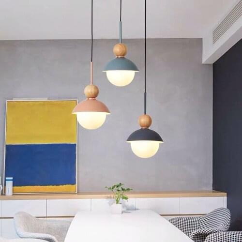 Modern Pendant Light Hanging New Led Lighting Wood Glass Nordic Living Bedroom Restaurant Bar Art Macaron Bedside Decor Lamp