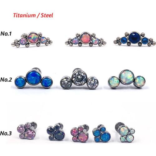 1Pc Titanium&Steel bar Opal CZ Gem Labret Monore Lip Stud Ring Piercing Jewelry Ear Tragus Helix Cartilage Zircon Earring Stud