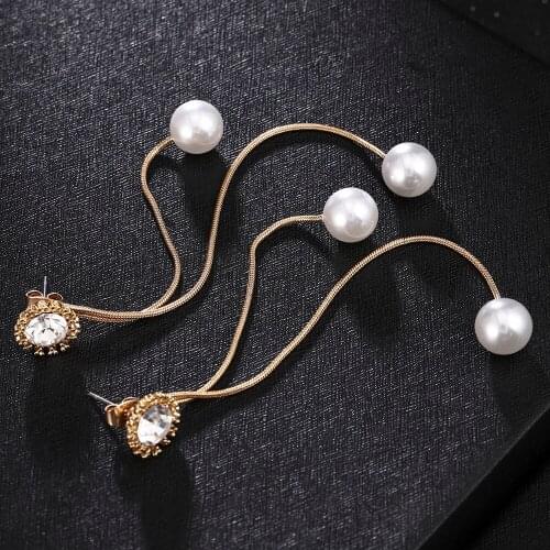 Trend Simulation Pearl Long Earrings Female White Round Pearl Wedding Pendant Earrings Fashion Korean Jewelry Earrings
