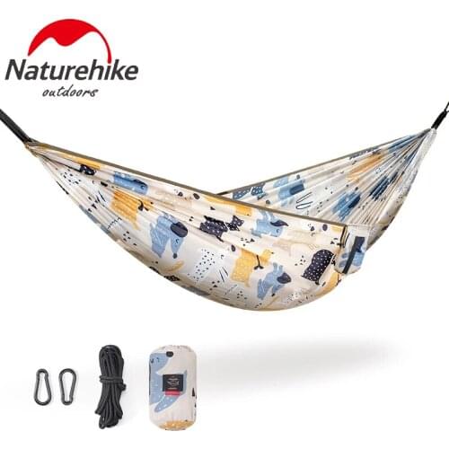 Naturehike Outdoor Family Camping Parent-child Pet Printing Hammock Anti-rollover Load-bearing 200KG Widening 240T Swing Hammock