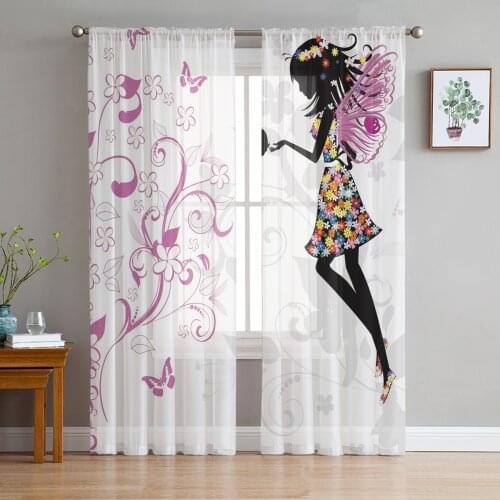 Forest Fairy Flower Butterfly Girl Tulle Curtains for Living Room Bedroom Decor Chiffon Sheer Voile Kitchen Window Curtain