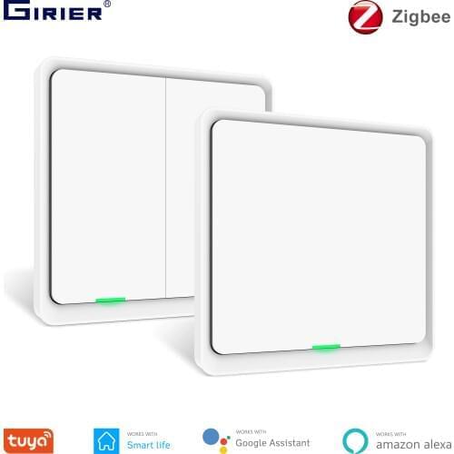 Tuya ZigBee Smart Light Switch 220V, No Neutral Wire Required Wall Switch 1 2 Gang, Works with Alexa Google Home, Hub Required