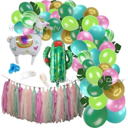 Mexican Party Alpaca Party Balloon Garland Kit Pink Green Arch Giant Llama Cactus Balloon for Birthday Hawaiian Party Decoration